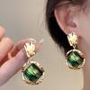 Silver Needle Retro Rhombus Alloy Green Dangle Earrings - Simple, Light Luxury Fashion.
