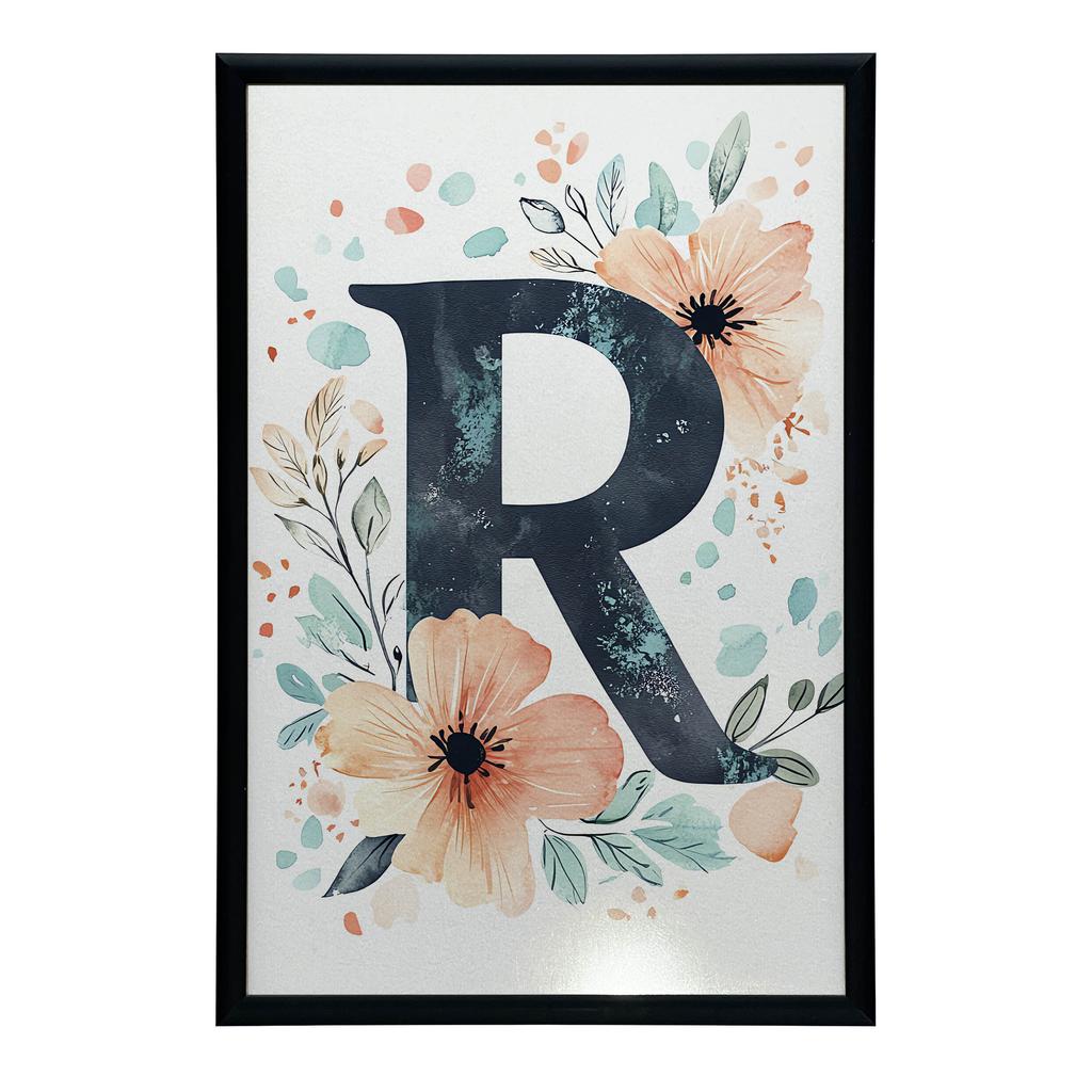 Poster Letter "R" In Floral Wreath Poster Letter "R" In Floral Wreath, 30X40 Cm, Frameless, Matte Paper 230 Gsm