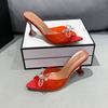 European Style Crystal Bow Tie Strap High Heels For Women With Pvc Upper And Rubber Sole