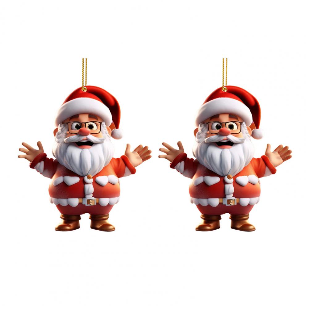Santa Claus Decoration 2D Acrylic Hanging Ornament Cartoon Santa Christmas Tree Decoration for Mantel Wall Window Decor Hanging