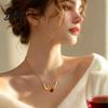 Vintage Style Alloy Necklace Hands Holding Heart Necklace Red Cubic Zirconia Meaningful Valentine Day Jewelry Gold-Tone Romantic Dainty for