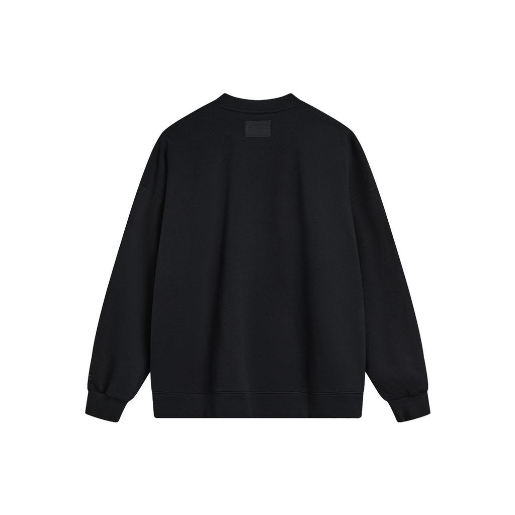 Li Ning CF Dragon Descendant Pattern Printed Pullover Round Neck Long Sleeve Knitted Sports Sweatshirt Men Sweatshirt Black AWDU813-1