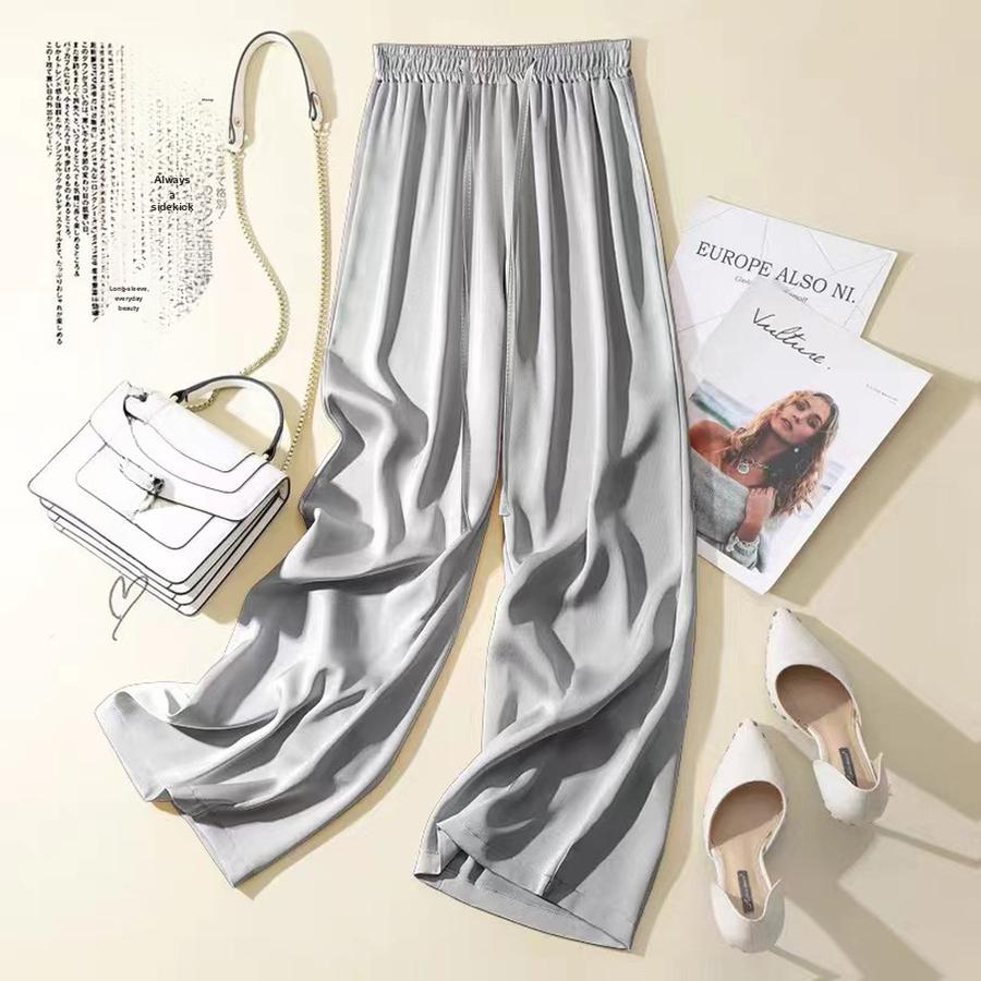 Calças de Cetim Glamorous Vixen Pernas Largas Femininas Verão Novo Cintura Alta Soltas Fluídas Maxi