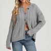 Damen Langarm Zopfmuster Strickjacke Farbe Lässiger Pullover Top
