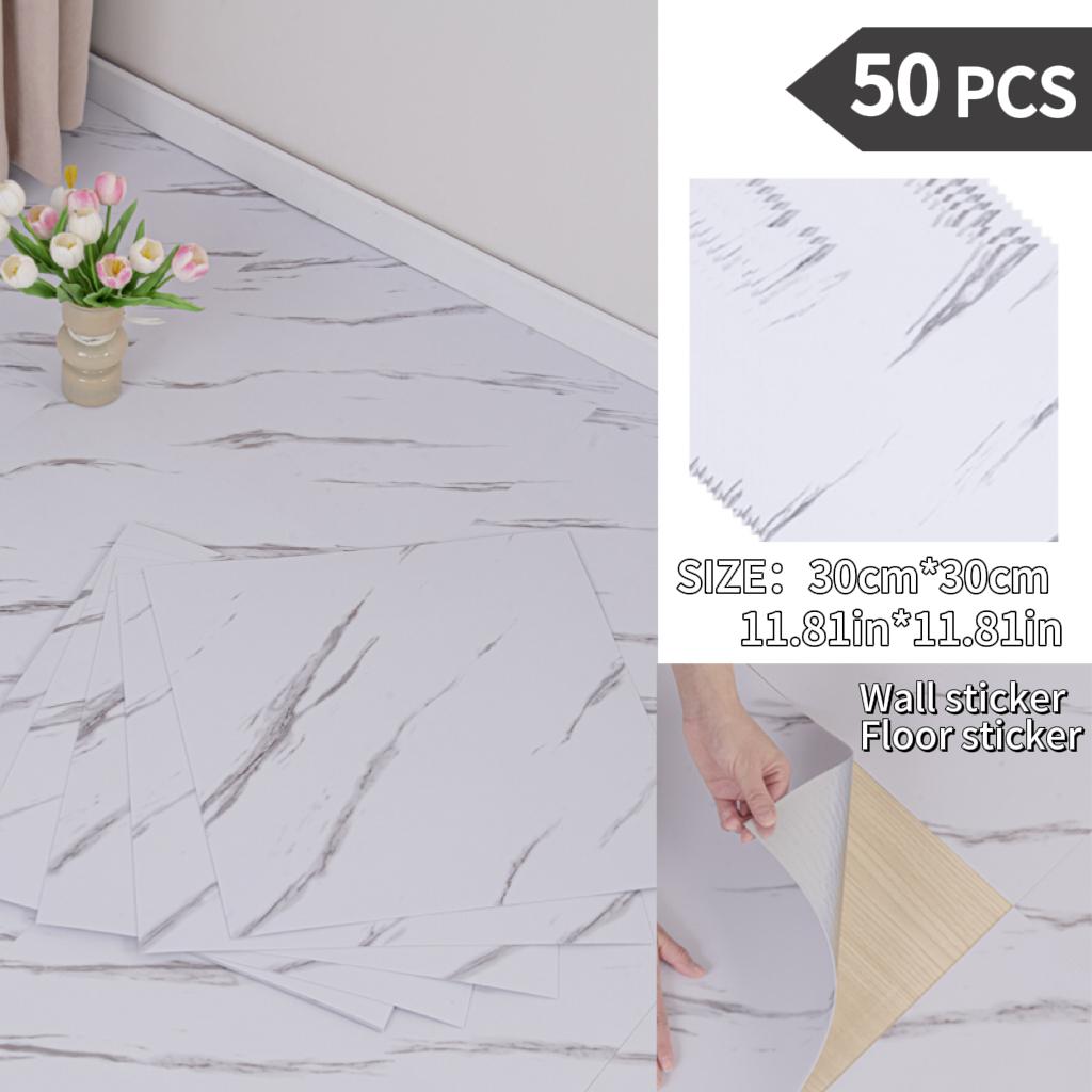 NINETAI Peel And Stick Floor Tile, 50pcs Vinyl Plank Wood Grain Look 11.81in*11.81in/48 Sq.Ft, Kitchen Mats For Floor