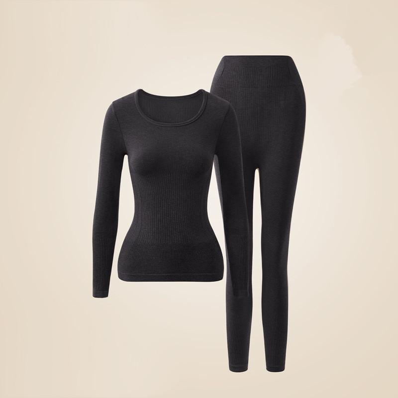 Set di biancheria intima termica da donna per autunno e inverno, aderente, snellente, a maniche lunghe, maglia intima termica e pantaloni termici