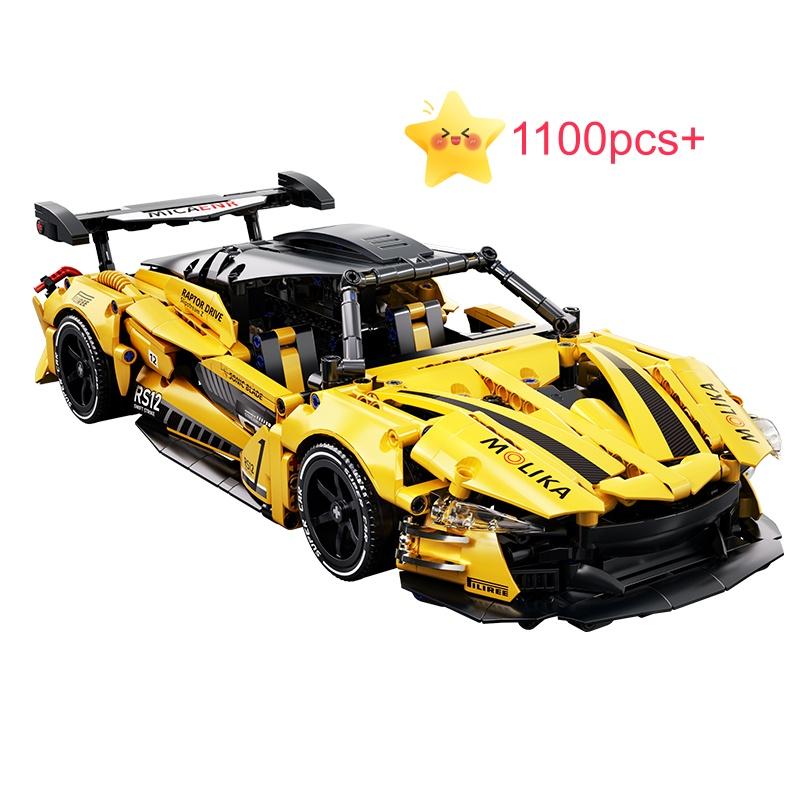 Non-Toxic Technical City Yellow Racing Car Building Blocks Set Moc Model Super Vehicle Toys Birthday Christmas Halloween Gifts Kid Adult