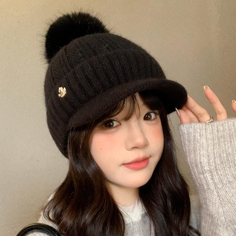 Hat Women's Autumn and Winter New Cycling Warm Ear Protection Knitted Hat Cold-proof Plush Thickened Wool Hat