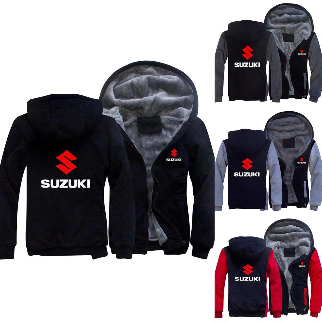 Suzuki Unisex Winter Fleece Thicken Hoodie Warm Comfortable Sweatshirt Zipper Jacket Coat For Cold Seasons