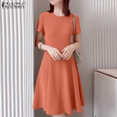 Women Casual Round Neck Summer Short Sleeve Dress