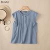 ZANZEA Women Casual Round Neck Solid Color Summer Short Sleeve Blouse