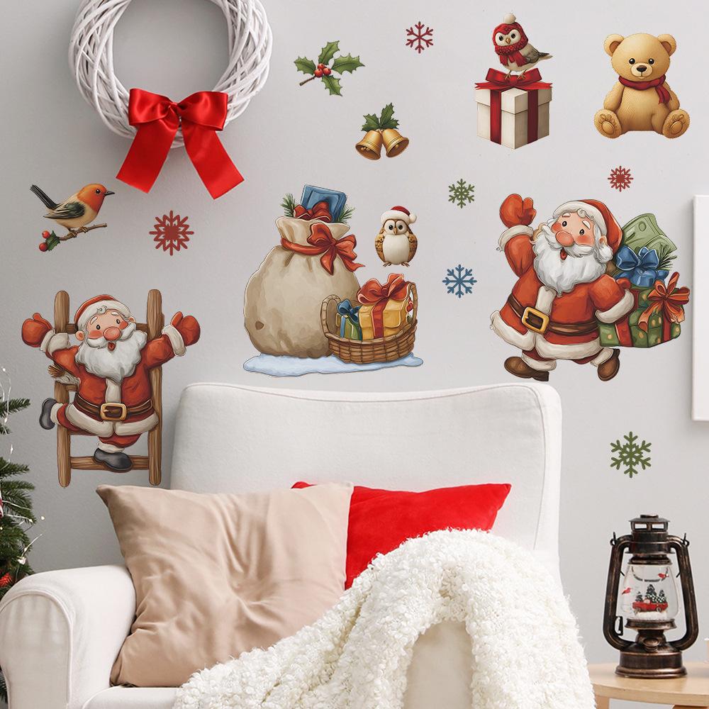 Cartoon Santa Claus Gives Gifts, Home Festival Decorations, Wall Stickers