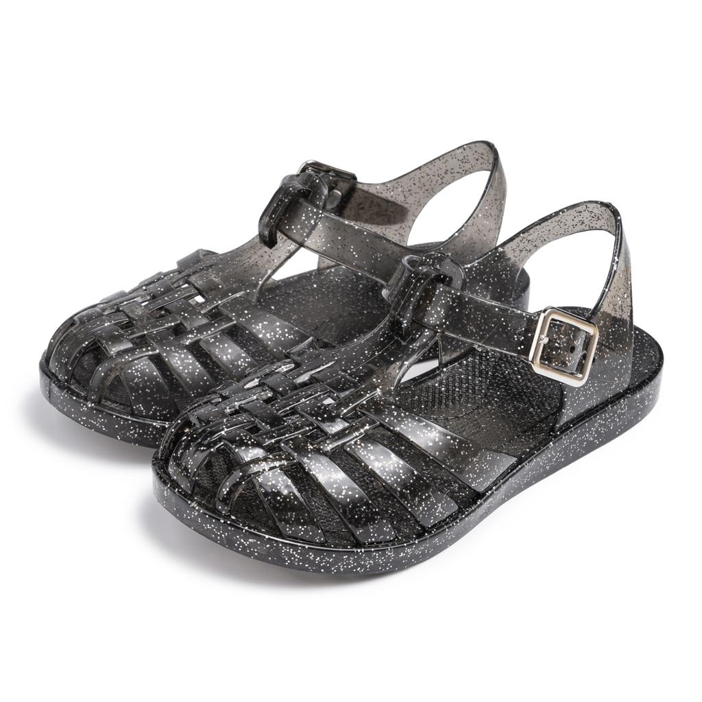 Sandali da Bambina in PVC Glitterato Gelatina Chiusura a Fibbia Scarpe Estive da Spiaggia Retro Intrecciate Traforate per Bambini Piccoli