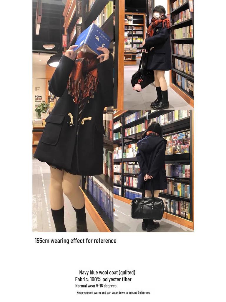 Japanese Academy Style Toggle Coat: Petite Wool and Cotton-Padded Winter Wear