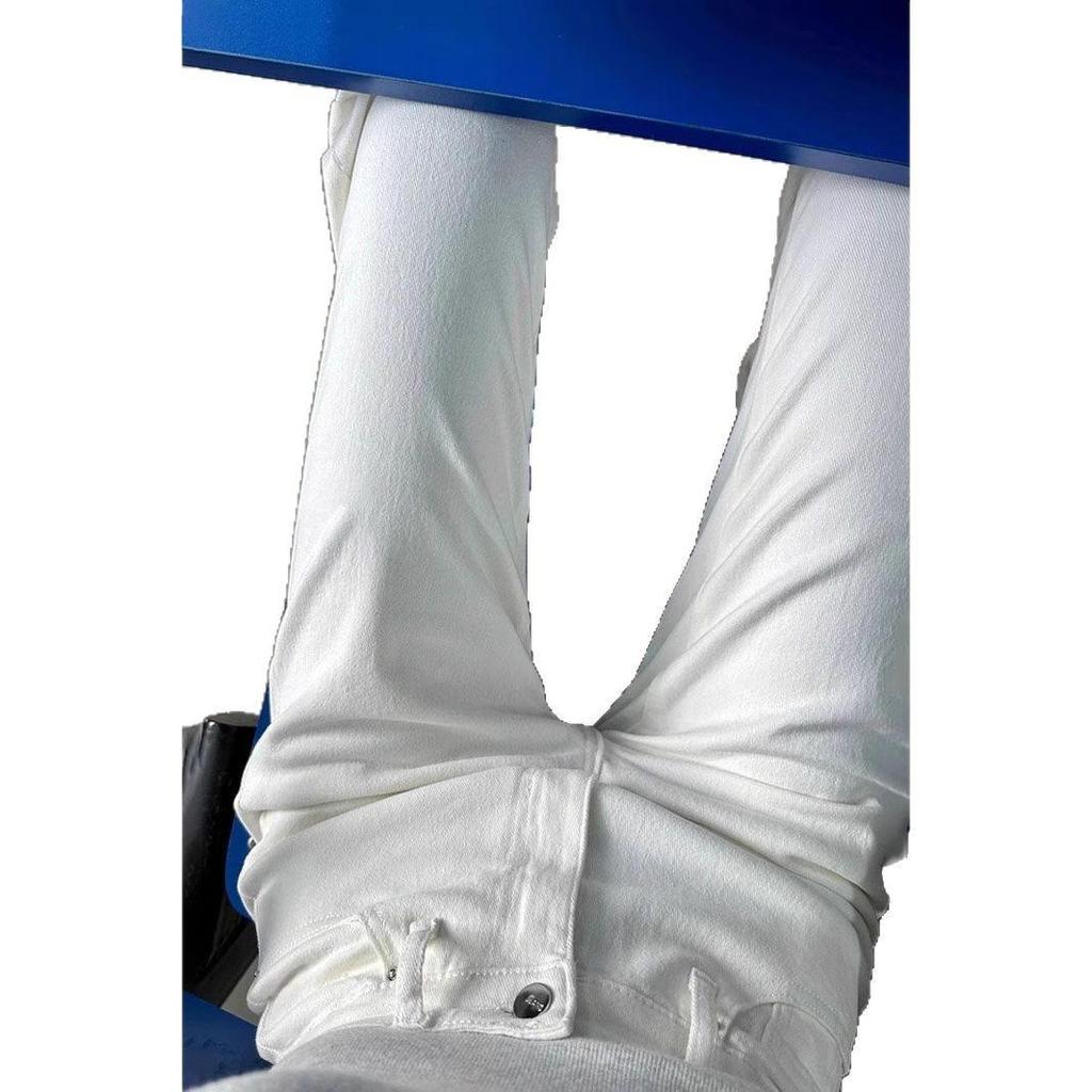 170 Extra Long White Slim Straight-Leg High Waist Jeans for Tall Women - Stretch Cigarette Pants for Spring and Autumn
