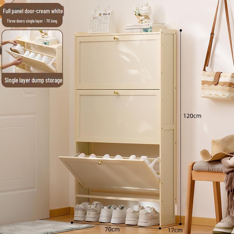 Slim Vertical Shoe Cabinet with Multi-Layer Storage and Doors