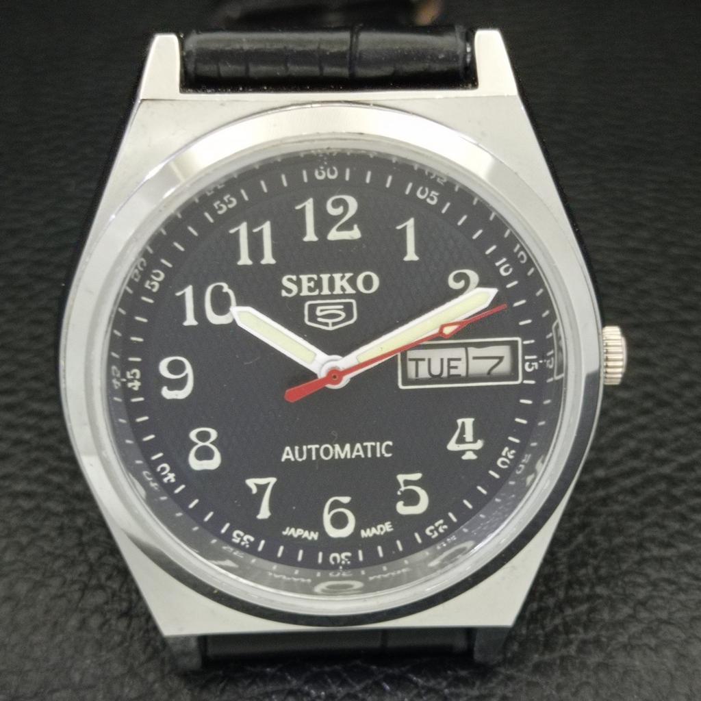 REFURBISHED VINTAGE SEIKO 5 AUTOMATIC JAPAN MENS BLACK DIAL WATCH a435114-2 R122-a435114