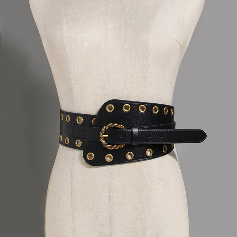 Belt for Women with High-end Retro Bronze Eyes Exquisite Hollow Fashion Wide Belt for Women Wide Waist Seal
