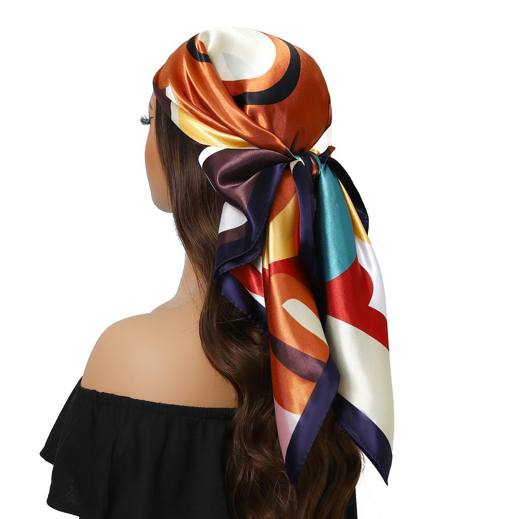 Fashion Square Silk Scarf Women Headband 90*90cm Print Neck Scarfs Office Hair Band Hand Kerchief Female Bandana Headwear