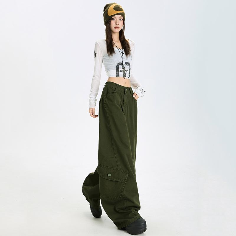 American Street Loose Wide Leg Pants Women's Autumn Lazy Overalls High Waist Casual Sickle Scimitar Pants