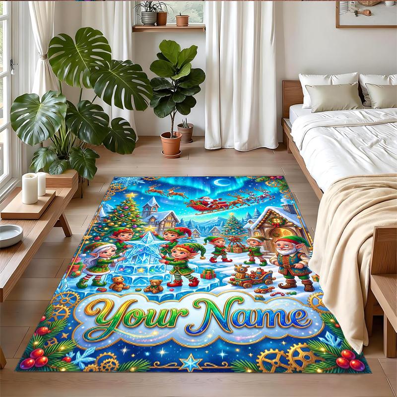 Christmas Custom Name Printed Square Area Rug Soft Non Slip Floor Carpet For Bedroom Holiday Gift