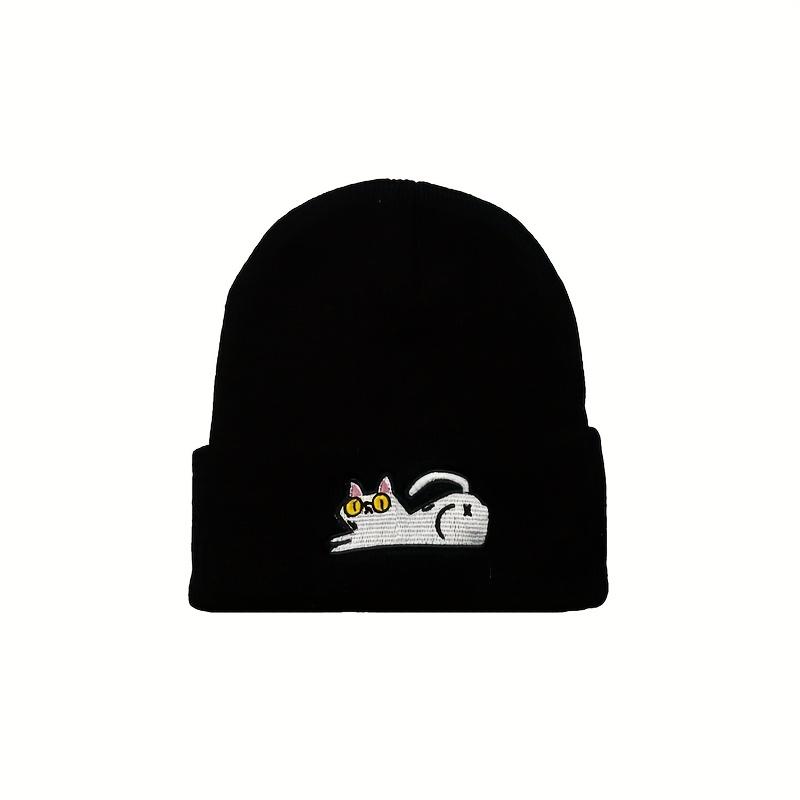 1Pcs New Autumn Winter Warm  Fashion Unisex Beanie Cartoon Cat Embroidery Knitted Hat Beanie Hat Hip Hop Hat