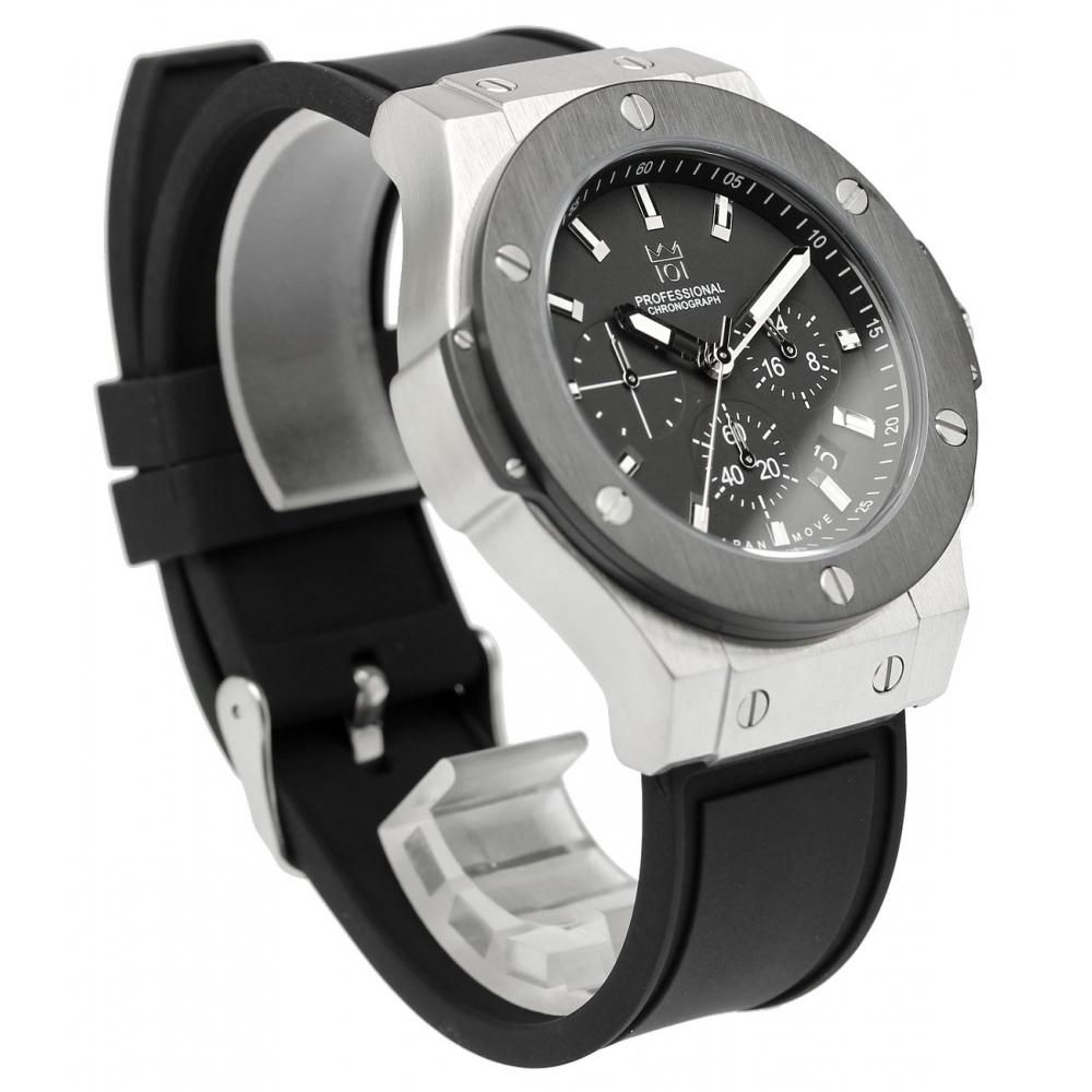 [HYAKUICHI 101] Watch 100m Waterproof Chronograph Date Display Rubber Belt Silver X Black Men's