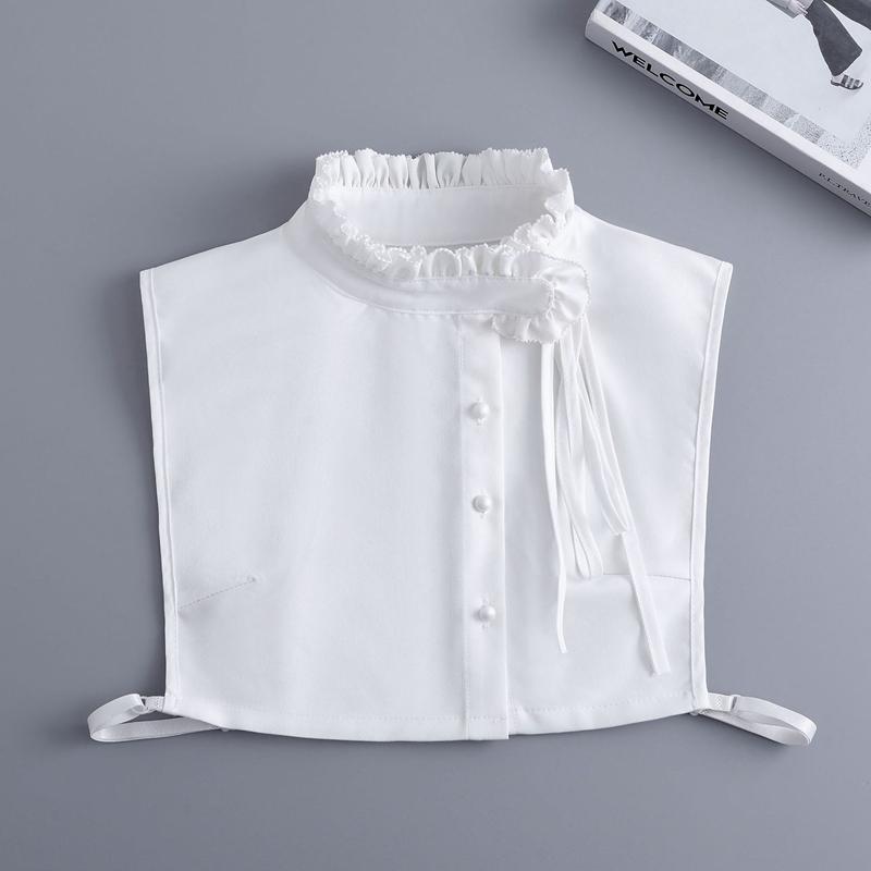 Elegant White Pleated Ruffle High Collar Detachable Sweater Blouse Stand Collar Girls Half Shirt Collar Neckwear Top