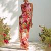 New Cross-border European and American Spring/summer French Elegant Floral Halter Sleeveless Slim Chiffon Dress