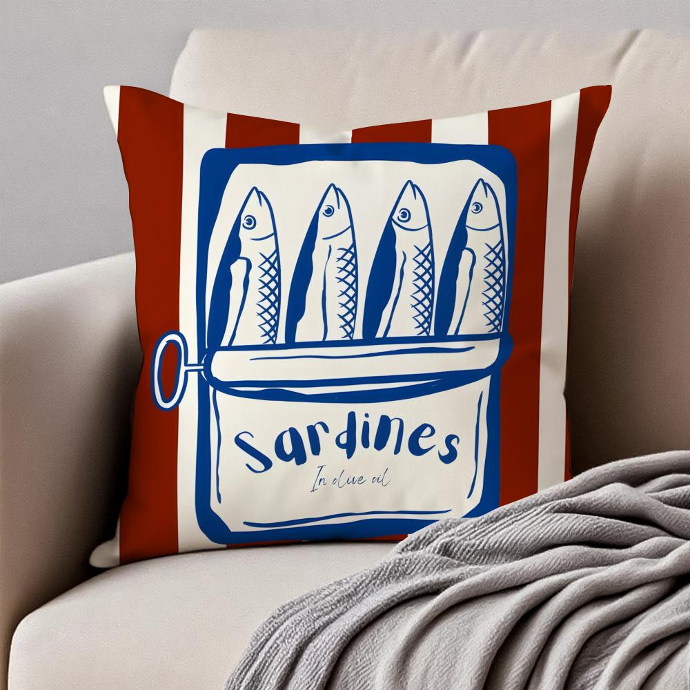 SSardines Art Cushion Cover Pillowcase Antidustmite Invisible Zipper Short Plush Sofa Cushion