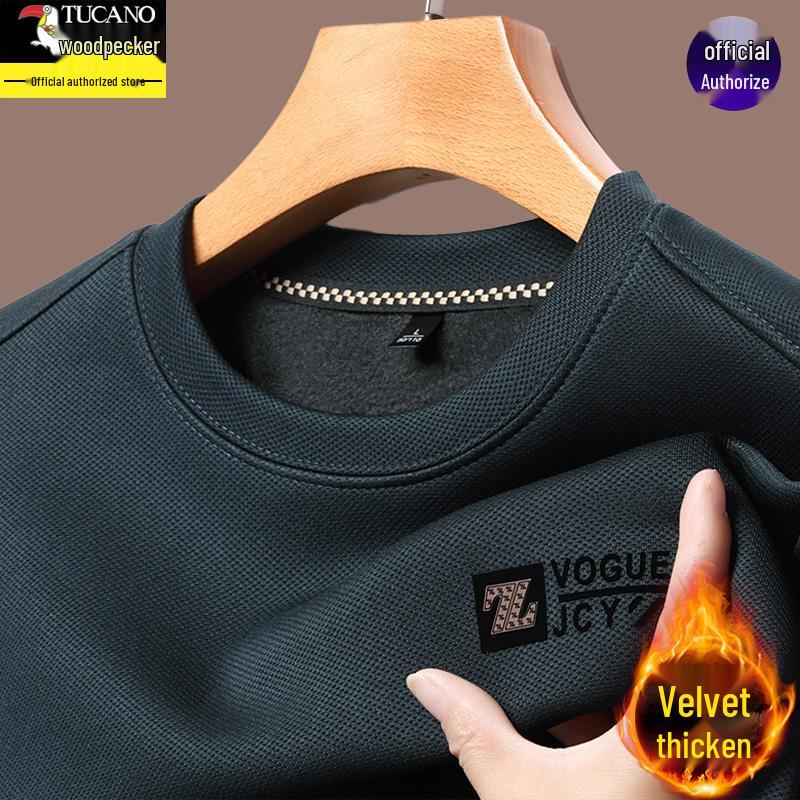Woodpecker Men s 2025 Autumn/Winter Solid Color Long Sleeve Hoodie with Velvet Lining M (90-120 jin)