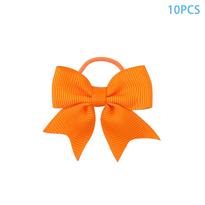 10Pcs  Color Grosgrain Ribbon Bows Elastic Hairties Hair Bands Girls Spring Head Rope Hair Accessories