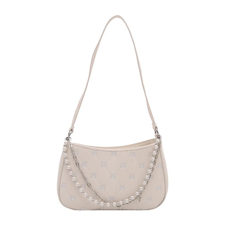 Bag Women's Pure Desire Pearl Metal Double Chain Underarm Bag Commuter Women's Bag Shoulder Bag