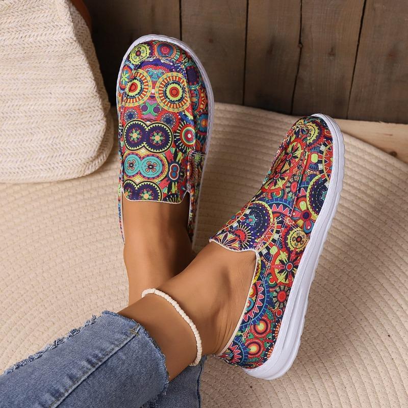 Fashion 2025Summer New Plus Size Painted Women Loafers Casual Lightweight Canvas Shoes Women's Comfy Walking Flat Shoes Zapatos Casuales