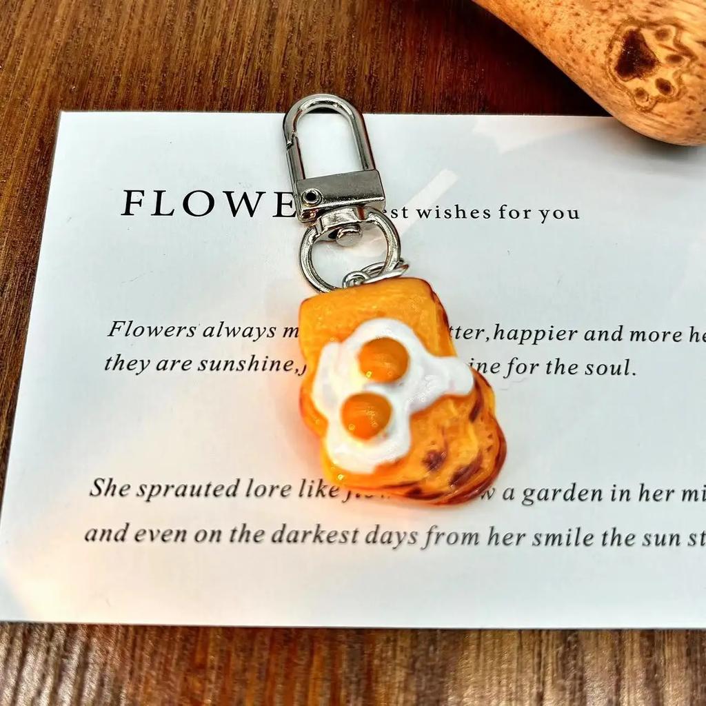 Simulation Hamburger Car Keychain Cute Food Bread Egg Tart Fried Egg Toast DIY Bag Keyring Pendant Kid Gift