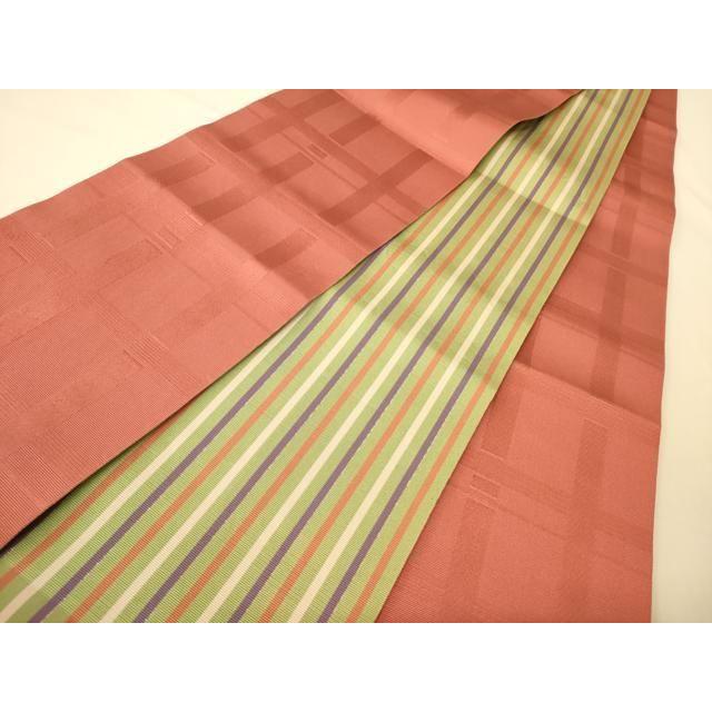 Used Heiwaya Kimono - Authentic Chikuzen Hakataori, double-sided, half-width obi, stripesvariable lattice, pure silk, masterpiece CABK6279ak