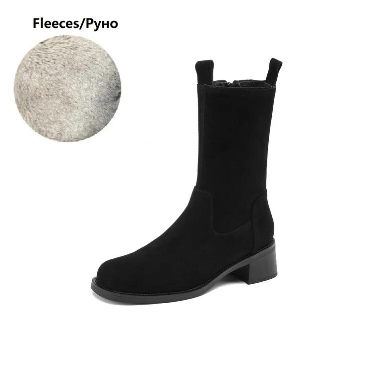 

Мода НОВЫЕ Осенние Женские Сапоги Круглый Носок Массивный Каблук Сапоги Коровья Замша Кожаная Обувь для Женщин Молния Полусапоги Зимняя Женская Обувь 42