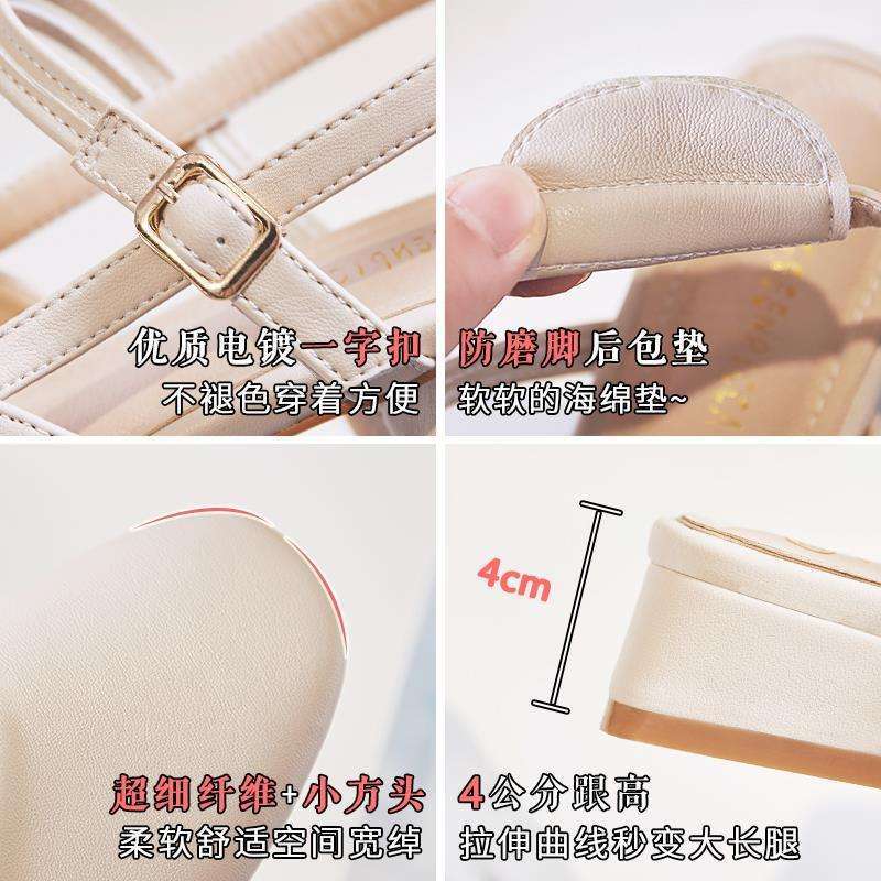 Baotou Sandals Women's Summer Middle Heel 2025 New Korean Version Versatile Student Fairy Style Retro Thick Heel One-word Strap Single Shoes