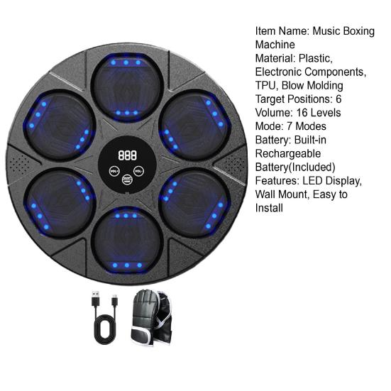 Muziek Boksmachine met Handschoenen Wandmontage Snelheidsmodi Verstelbaar LED-Display Elektronische Bokstrainer Doel Stootkussen Trainingsapparatuur