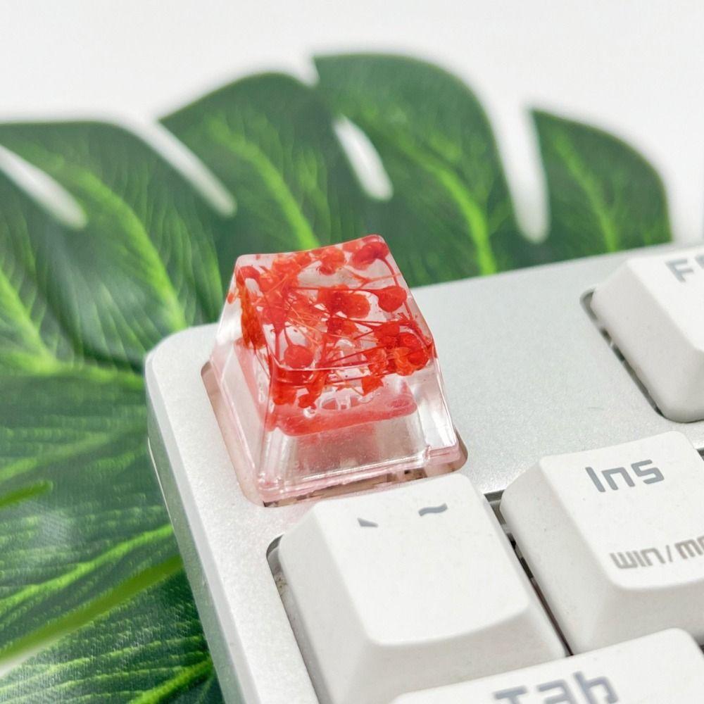 Translucent Dried Flower Keycaps OEM R4 Handmade Mechanical Keyboard Keycap Gypsophila Decoration Resin Keycap Cross Axis