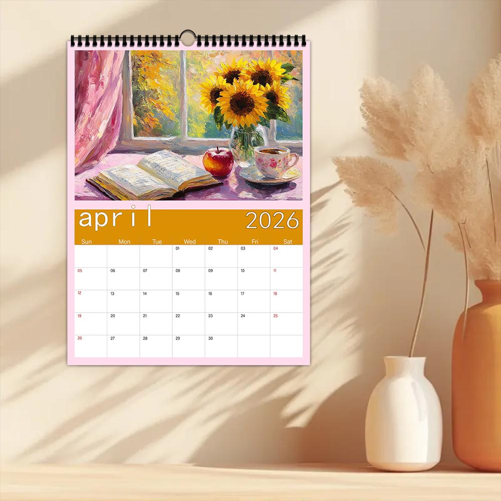 1pc Oil Painting Calendar - Landscape Theme, 12 Different Designs, Wall Calendar, Suitable As a Gift for Birthdays & Christmas