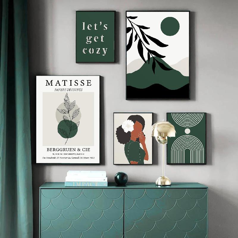 

Скандинавские абстрактные постеры с изображением листьев Матисса Монстера и кораллового солнца и принты, настенная живопись на холсте, настенные панно для декора гостиной