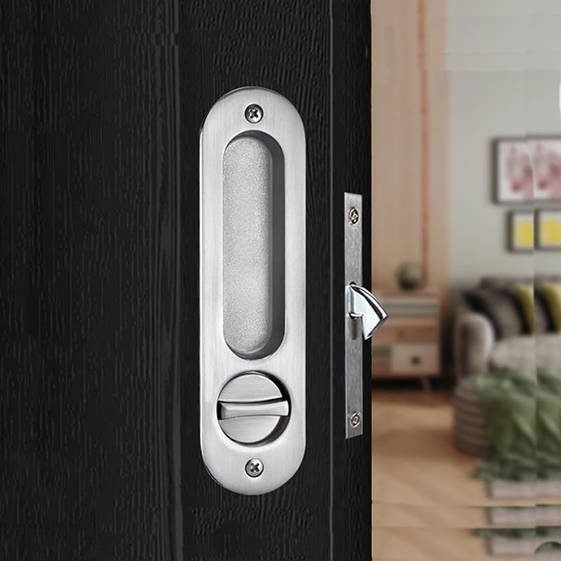 6.8" Privacy Pocket Door Lock Hardware Invisible Recessed Handle Latch with Keys Pocket Sliding Door Lock,Bronze