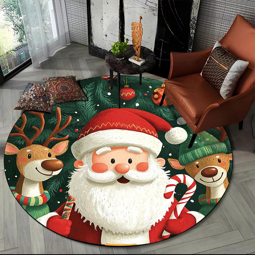 Cartoon Weihnachtsmann Frohe Weihnachten Schneemann Neujahr Runder Teppich für Schlafzimmer Wohnzimmer Sofadekoration, Dekor Bodenteppich