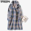 Women's Coats and Jackets Fashion Women's Plaid Double-Breasted Woolen Coat Ladies Overcoat