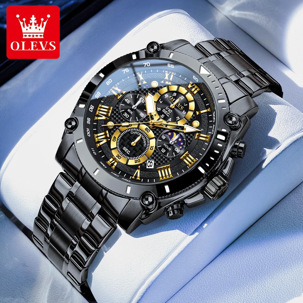OLEVS 3689 Quartz Men's Watch Multi-functional Date Moon Phase Waterproof Luminous Watch for Men Sports Hand Clock