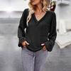 Women Autumn Winter Long Sleeve V Neck Solid Color Knit Top Sweater