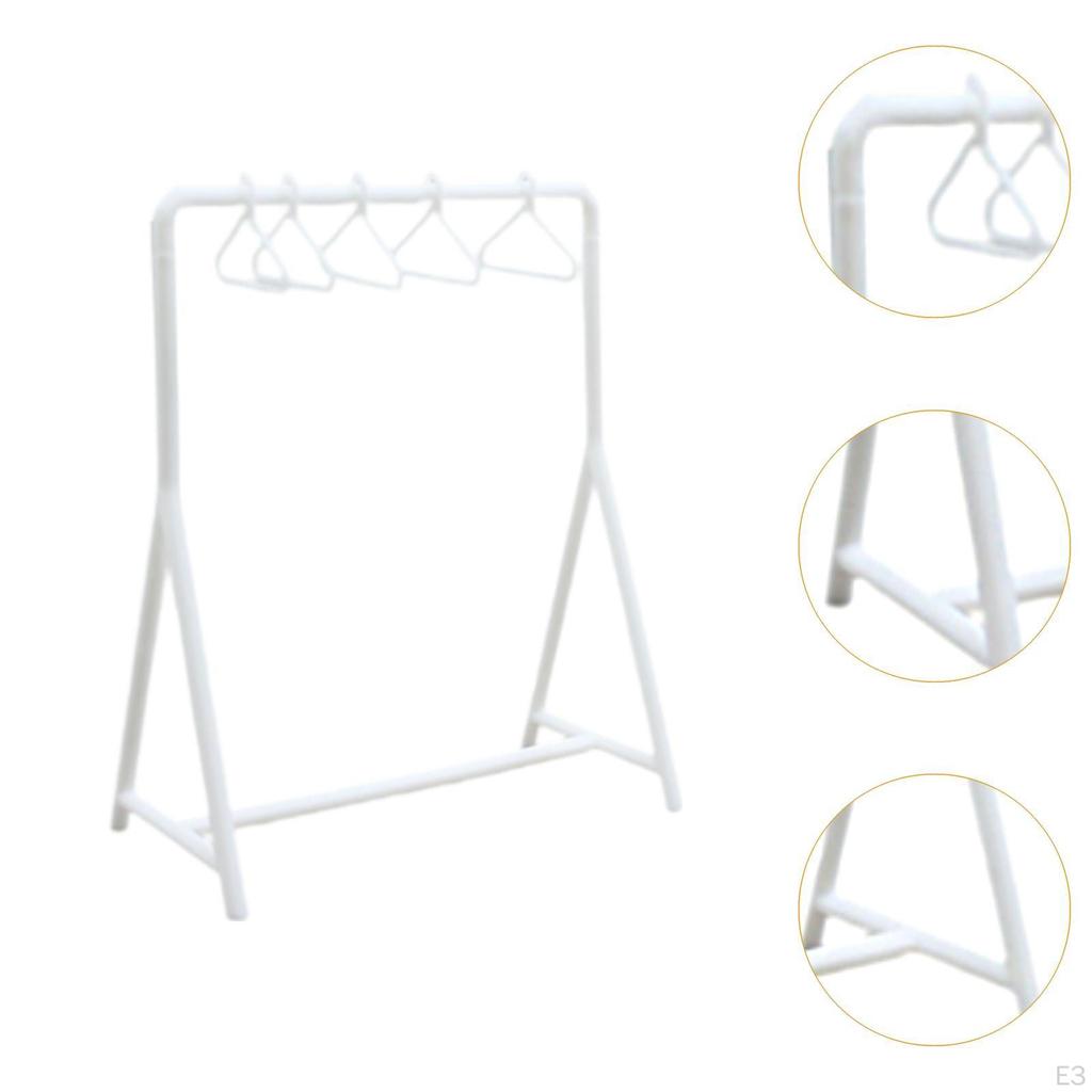 1/12 Dollhouse Garment Rack with Hangers Doll Accessories Decoration Handmade Mini Model for