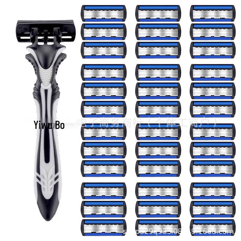 Six-Layer Razor Manual Shaver with Non-Slip Grasshopper Handle