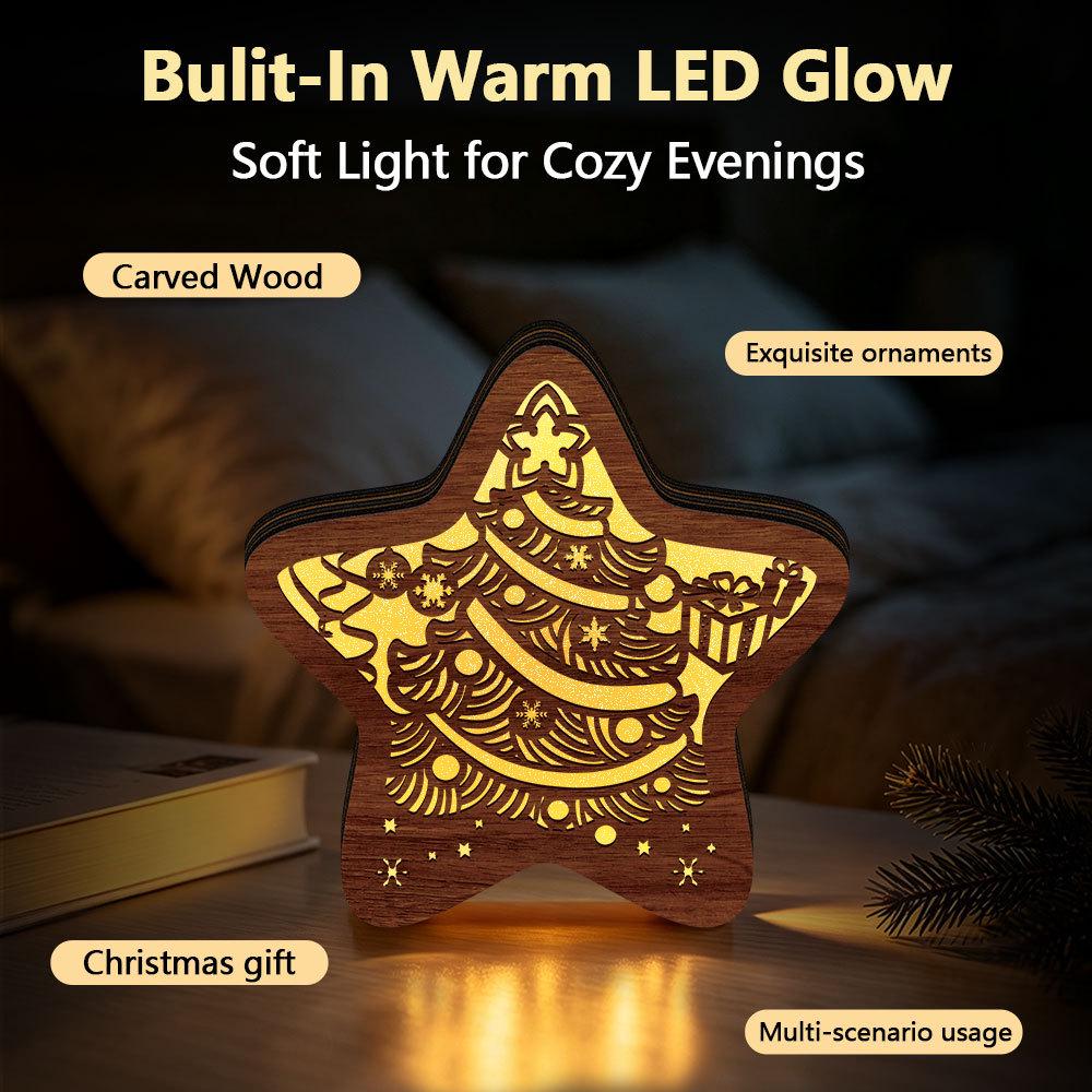 Christmas Festival LED Wooden Star Ornament - Creative Night Light Decoration